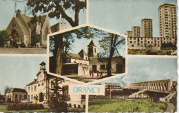 VE 18-(93) DRANCY - CARTE MULTIVUES COULEURS : EGLISE , GRATTE CIEL , MAIRIE , PONT DU CHEMIN DE FER  - 2 SCANS - Drancy