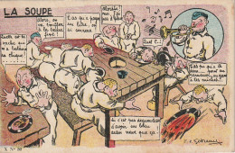 VE 23- " LA SOUPE " - TABLEES DE SOLDATS A LA CANTINE  -  LLUSTRATEUR GODREUIL - 2 SCANS  - Humour