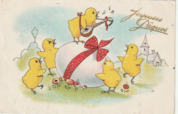 VE 25- " JOYEUSES PAQUES " - SERENADE DE POUSSINS , MANDOLINE - DECOR CHAMPETRE- ILLUSTRATEUR - EDIT HAMEL, PARIS - Pâques