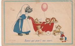 VE 26- " SAUVE QUI PEUT ! UNE SOURIS " - CHIENNE NOUNOU HUMANISEE AVEC LANDAU DE CHATONS- ILLUSTRATEUR M. B COOPER - Dogs