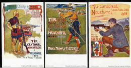 Litho Tir Cantonal Neuchâtelois NEUCHATEL 1906 - 3 Cartes Neuves - Neuchâtel