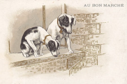 UR Nw41- " AU BON MARCHE " , PARIS - COUPLE DE CHIOTS JACK RUSSEL - DORURE - CARTE PUBLICITAIRE  - Au Bon Marché