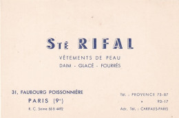 UR Nw43-(75) STE RIFAL , VETEMENTS DE PEAU , PARIS 9e - Tarjetas De Visita