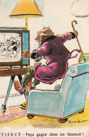 UR Nw45- TIERCE - PAPA GAGNE DANS UN FAUTEUIL- TURFISTE DEVANT SA TELEVISION - ILLUSTRATEUR P. ORDNER - Ordner, P.