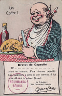 UR Nw45- UN COFFRE - BREVET DE CAPACITE " GOURMANDS REUNIS " - HOMME ATTABLE DEVANT UNE VOLAILLE - ILLUSTRATEUR  - Humour