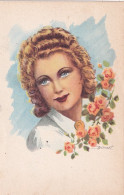 UR Nw46- PORTRAIT DE JEUNE FEMME BLONDE AVEC ROSES - ILLUSTRATEUR ALBERT - Autres & Non Classés