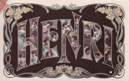 UR Nw46- " HENRI " - PRENOM AVEC LETTRES ALPHABET MULTIVUES - PORTRAITS DE FEMMES - DECOR ART NOUVEAU - Prénoms