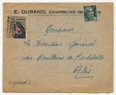 Enveloppe Affr 2F Gandon - 1945 Gard - Vignette "2 Fr Pour Strasbourg - Comité Strasbourg Languedoc Roussillon" - Briefe U. Dokumente