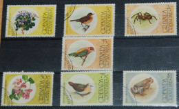 GRENADA GRENADINES 1976, Birds, Frog, Flowers, Animals, Fauna, Flora, Mi #149-55, Used - Sonstige & Ohne Zuordnung