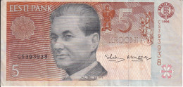 BILLETE DE ESTONIA DE 5 KROONI DEL AÑO 1994 (BANK NOTE) - Estonie