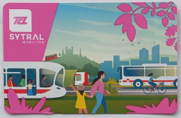 Ticket Bus Tramway Métro Lyon TCL SYTRAL Rechargeable - Coté Et Verso Rose - Billet Sans Contact Utilisé - Europa