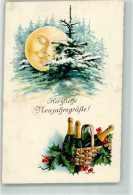 39828106 - Mond Mit Gesicht Sekt Stechpalme - New Year