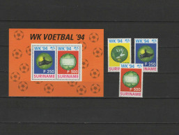 Suriname 1994 Football Soccer World Cup Set Of 3 + S/s MNH - 1994 – Stati Uniti