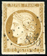 Obl. N°1 10c Bistre, Obl PC Signé Brun - TB - 1849-1850 Ceres