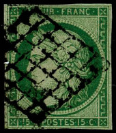 Obl. N°2 15c Vert, Qualité Standard - B - 1849-1850 Cérès