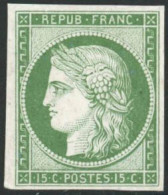 (*) N°2 15c Vert, Essai Sur Carton - TB - 1849-1850 Ceres