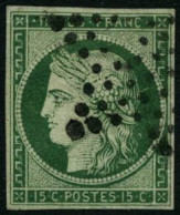 Obl. N°2b 15c Vert Foncé, Petites Marges - B - 1849-1850 Ceres