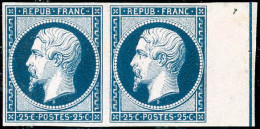* N°10 + 10b 25c Bleu, Paire Dont Un 1 Ex Bord De Feuille Avec Filet D'encadrement - B - 1852 Luis-Napoléon