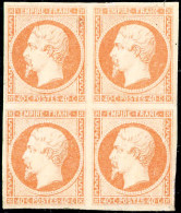 * N°16 40c Orange, Bloc De 4 Pli De Gomme Horizontal Entre Les 2 Paires, RARE - B - 1853-1860 Napoleone III