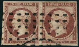 Obl. N°18 1F Carmin, Paire Obl Gros Points, Pli Horizontal - B - 1853-1860 Napoléon III.
