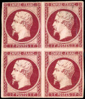 * N°18g 1F Velours, Bloc De 4 Gomme Coloniale, Très RARE - B - 1853-1860 Napoléon III