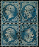 Obl. N°22 20c Bleu, Tète-bèche Dans Un Bloc De 4 - TB - 1862 Napoleone III