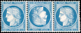 ** N°37c 20c Bleu, Tète-bèche Dans Une Bande De 3, RARE - TB - 1870 Assedio Di Parigi