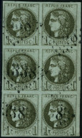 Obl. N°39C 1c Olive R3, Bloc De 6 - TB - 1870 Emission De Bordeaux