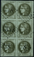 Obl. N°39C 1c Olive R3, Bloc De 6 - TB - 1870 Bordeaux Printing