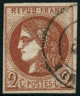 Obl. N°40Ba 2c Rouge-brique, R2 Infime Pelurage - B - 1870 Bordeaux Printing