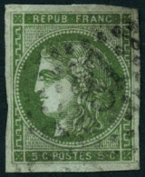 Obl. N°42Bc 5c Vert-gris, R2 Infime Pelurage, Signé Calves - B - 1870 Uitgave Van Bordeaux