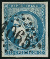 Obl. N°44A 20c Bleu Type I, R1 Pièce De Luxe Signé Scheller - TB - 1870 Bordeaux Printing