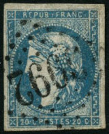 Obl. N°44A 20c Bleu Type I, R1 - TB - 1870 Uitgave Van Bordeaux