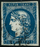 Obl. N°44Aa 20c Bleu Foncé, Type I R1 - TB - 1870 Uitgave Van Bordeaux