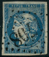 Obl. N°44B 20c Bleu, Type I R2 - TB - 1870 Emissione Di Bordeaux