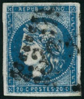 ** N°44Ba 20c Bleu Foncé, Type I RII - TB - 1870 Uitgave Van Bordeaux