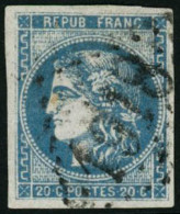 Obl. N°46Ad 20c Bleu Outremer, Type III R1 Infime Pelurage - B - 1870 Ausgabe Bordeaux