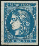 ** N°46B 20c Bleu, Type III R2, Pièce De Luxe Signé Roumet - TB - 1870 Uitgave Van Bordeaux