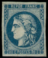 ** N°46B 20c Bleu, Type III R2 - TB - 1870 Bordeaux Printing