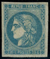 ** N°46B 20c Bleu, Type III R2 - TB - 1870 Bordeaux Printing