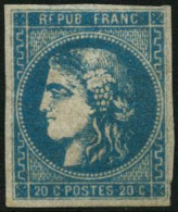 * N°46B 20c Bleu R2, Type III - TB - 1870 Bordeaux Printing