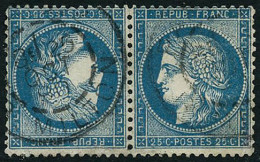 Obl. N°60Ab 25c Bleu, Paire Tête-bèche Signé Calves - TB - 1871-1875 Cérès