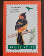 O) 1993  MEXICO, MEXICO CONSERVA - LET'S CONSERVE, BIRD - CALANDRIA COLA AMARILLA - YELLOW-TAILED CALANDRIA, POSTAL, XF - Mexico