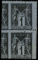 ** N°83 1c Noir S/azuré, Paire Spectaculaire Variété De Piquage - TB - 1876-1898 Sage (Type II)