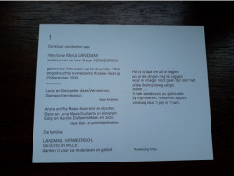 Maria Landman ° Antwerpen 1908 + Knokke-Heist 1990 X Oscar Vermeersch (Fam: Segers - Mille - Baumans - Dullaerts) - Obituary Notices