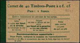 ** N°137-C9 Carnet 5c Camée Loi Du 39 Mars 1920 - TB - Autres & Non Classés