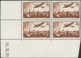 ** N°13 3F50 Brun-jaune, Bloc De 4 CD 18/12/35 - TB - Aéreo