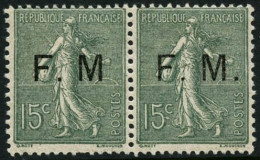 ** N°3 + 3a 15c Vert-olive, Paire Dont 1ex Sans Point Après M - TB - Military Postage Stamps