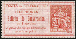 ** N°9 50c Rouge S/rose - TB - Télégraphes Et Téléphones