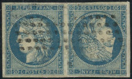 Obl. N°12a 20c Bleu, Paire Tête-bèche, Restauré Très RARE - B - Autres & Non Classés